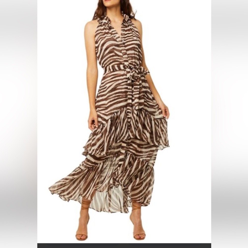Sleeveless Brown Zebra Print Ruffle Maxi Dress
Misa los Ángeles by Revolve.
